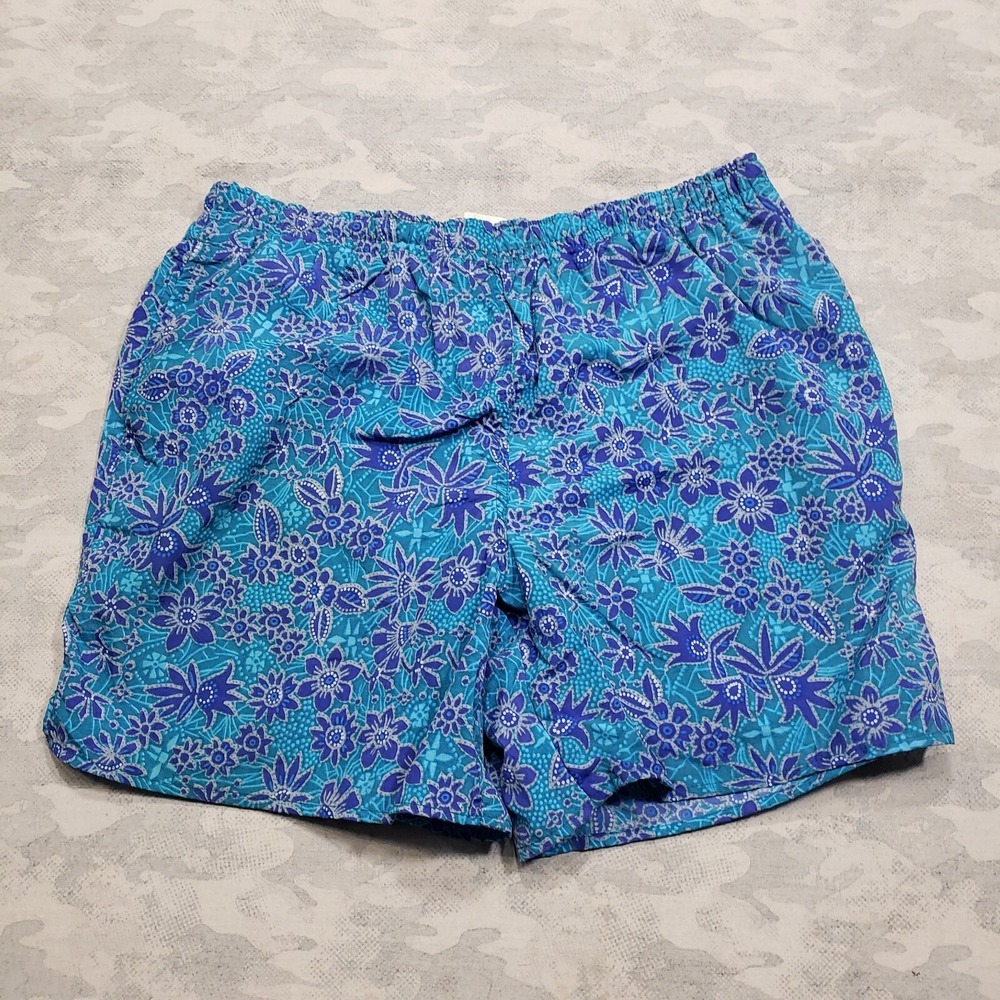 Vintage Weeds Swim Shorts Mens XL Blue Floral Print Drawstring Pockets Lined Y2k